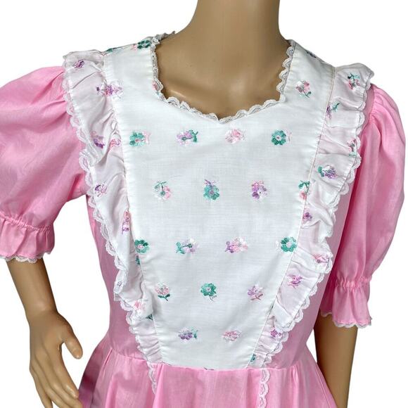 Vtg 60s Jeri Bee Pastel Pink Floral Embroidey Square Dance Dress SZ 10 - Picture 2 of 9